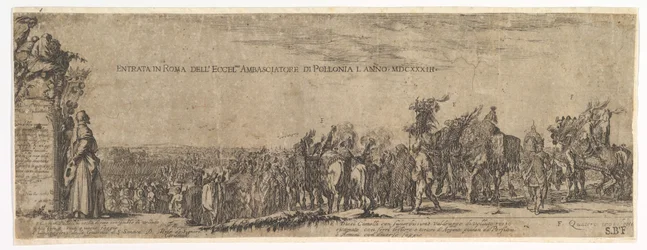 Płyta 1: Wjazd Ambasadora RP do Rzymu, po lewej herb Medyceuszy, 1633.