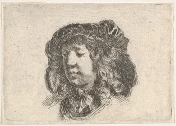 Tabliczka 34: głowa młodzieńca w czapce ozdobionej kilkoma piórami, obrócona o trzy czwarte..., ca. 1646.