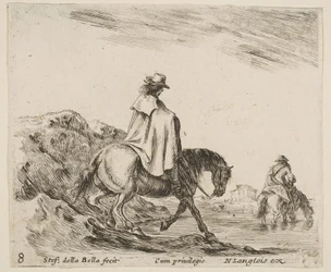 Ilustracja 8: jeździec schodzi z brzegu rzeki, drugi jeździec w rzece w prawo, od..., ok. godz. 1644-47.