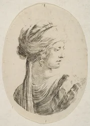 Sultana w turbanie, z profilu po prawej, z „Kilka głów w perskim s..., 1649-50.