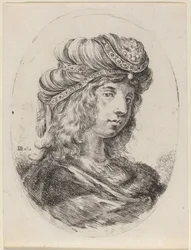 Sułtanka w turbanie z paskami, zwrócona w prawo