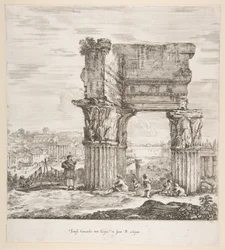 Świątynia Wespazjana i Forum Romanum, z sześciu dużych widoków, cztery z Rzymu i dwa ..., 1656.