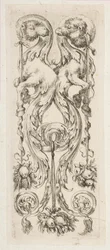 Dwie twarze wielbłądów z ciałami zakończonymi ornamentem, ca. 1653.