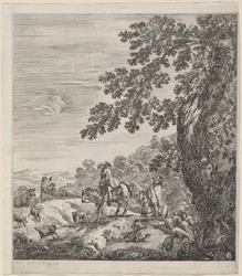 Dwóch jeźdźców przechodzących w pobliżu stada zwierząt, 1656.