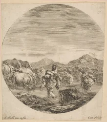 Dwie kobiety przechodzące przez strumień, ca. 1646.