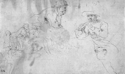 Dwie etiudy do kompozycji dwóch pasterzy wspartych na wielkim głazie, jednego grającego na flecie, drugiego słuchającego