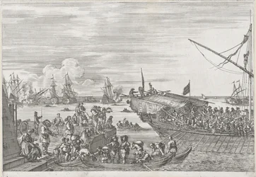 Wypłynięcie statku kuchennego w porcie Livorno Port w Livorno (tytuł serii) Vues de port de Livourne (tytuł serii)