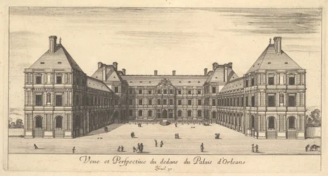 Widok i perspektywa wnętrza Palais dOrleans, z różnych widoków rem..., 1649-51.