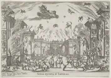 Scena Vijfde: de hel Piąta scena piekła (tytuł na obiekcie) Liberetto ter ere van de bruiloft van Ferdinando II de