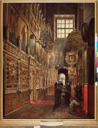 Nabożeństwo w katedrze Zwiastowania NMP na Kremlu moskiewskim - Obraz Stepana Michajłowicza Szuchwostowa (1821-1908), olej na płótnie