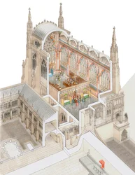 Kaplica św. Szczepana, Westminster, z niskim clerestorium, ok. 1520-1530 (rysunek z 2015 r.) (tusz i akwarela)