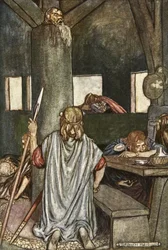 Sualtach budzi króla, ilustracja z „Cuchulain, pies z Ulsteru”, autorstwa Eleanor Hull (1860-1935)