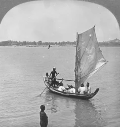 Żaglowiec na rzece Irrawaddy, Birma, 1908