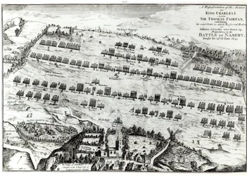 Przygotowania do bitwy pod Naseby, stoczonej 14 czerwca 1645 r. opublikowanej w „Historii i starożytności Naseby” Johna Mastina, 1792 r.