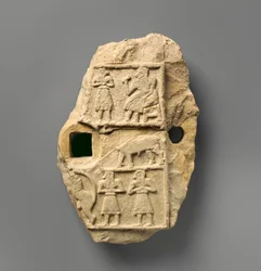 Reliefowa tablica ze sceną bankietową, ok. 2600–2500 pne (alabaster gipsowy)