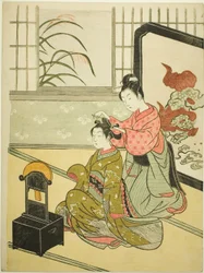 Jesienny księżyc w lustrze (Kyodai no shugetsu), z serii „Osiem widoków salonu (Zashiki hakkei)”