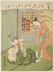 Hotei, z serii „Siedmiu bogów szczęścia we współczesnym życiu (Ukiyo shichi fukujin)”