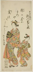 Aktor Segawa Kikunojo II jako kurtyzana Umegae w sztuce „Hiragana Seisuiki”, wystawionej w Teatrze Ichimura w pierwszym miesiącu 1764