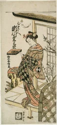 Aktor Segawa Kikunojo II jako kurtyzana Umegae w sztuce „Hiragana Seisuiki”, wystawionej w Teatrze Ichimura w pierwszym miesiącu 1764