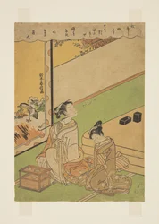 Fajka Woman Smoking (kolorowy drzeworyt)