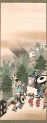 Yoshiwara i Shinagawa, okres Edo (atrament, kolor i złoto na jedwabiu)