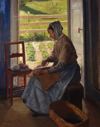 Kobieta Carding (olej na płótnie)