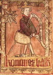 Król wymierzający sprawiedliwość, z krajowych kodeksów prawnych Magnusa Erikssona (1319-64), około 1450 roku