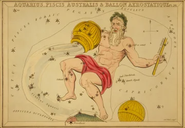 Aquarius, Piscis Australis i Ballon Aerostatique, ilustracja z „Zwierciadła Urania”