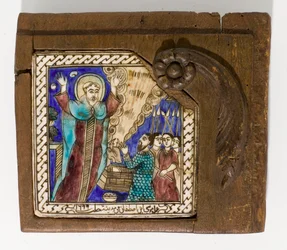 Sygnalizowana i datowana syryjska płytka ceramiczna, malowana manganem, niebiesko-brązowo, datowana na 1699, 1699
