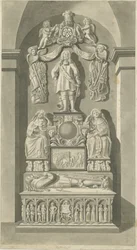 Wnętrze kościoła Patshull - grobowce Astley: rysunek w sepii, nd [koniec XVIII w.] (druk)