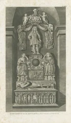 Wnętrze kościoła Patshull - grobowce Astleya: grawerowanie, [ok. 1799] (druk)