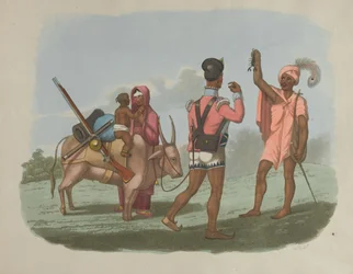 Bengalski Sepoy i jego rodzina spotykają się z jedną z kasty Byraggee, ok. 1799 r