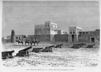 Pałac Szejka Aissa w Bahrajnie, Czad. Rycina Taylora ilustrująca historię A Suse, journal des excavilles