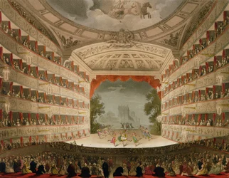 Kings Theatre Opera House, sztych. J. Bluck, wyd. przez „Repozytorium Sztuki” Ackermanna (akwatinta)