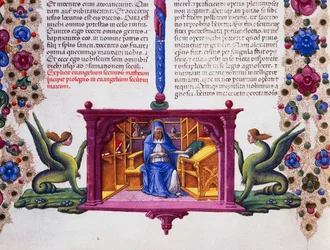 Fryz graniczny u dołu strony ze św. Mateuszem Ewangelistą, tom II f 148, v, Biblia Borso d