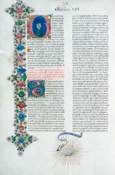 Iluminowana strona rękopisu z włoskiego Dekameronu Giovanniego Boccaccia, około 1467