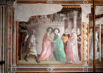 Życie Dziewicy: spotkanie Joachima i Anny przy złotej bramie (fresk, ok. 1327)
