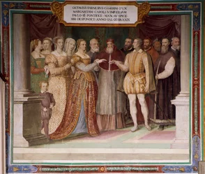 Włochy, Region Lacjum, Caprarola (Prowincja Viterbo), Pałac Farnese, Ślub Ottavio Farnese z Małgorzatą Austriacką – Taddeo Zuccari, fresk