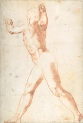 Stojący nagi mężczyzna recto, Trzy studia o żołnierzach wers, 1550.