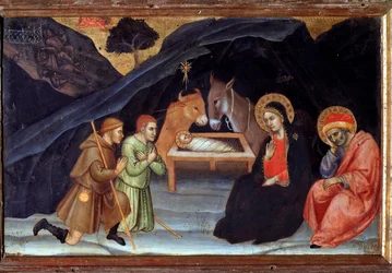 Adoracja pasterzy - tempera na drewnie