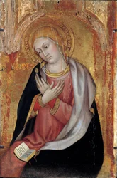Ołtarz Matki Boskiej Zwiastowania autorstwa Taddeo di Bartolo (pocz. XV w.). Ciemny. 0,77x0,55m. Awinion, Musee du Petro Palais
