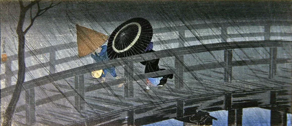 Prysznic w Terashima (kolorowy drzeworyt)