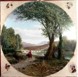Dante koń biegnie wzdłuż rzeki Entella lub Przejście Ilustracja czyśćca w „” La divina commedia ”” (Boska komedia) Dante Alighieri (1265-1321) Obraz Tammara Luxoro (1824-1899) Przed 1865 Genes, Civica Galeria Sztuki Współczesnej