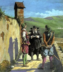 Don Abbondio spotyka odważnych - ilustracja do "Kochanków" Alessandro Manzoniego, wyd. Nerbini, Florencja