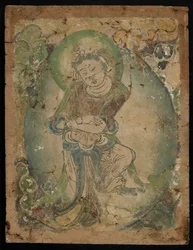 Tańcząca figura, Kizil, prowincja Xinjiang, 600-800 (pigment na stiuku)