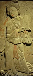Stela z terakoty z muzykiem, dynastia Tang (618-907), odkryta w prowincji Shaanxi, Muzeum Lasu Steles w Xian. Fotografia, Leonard de Selva, Chiny, 2006.