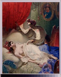 Ilustracja do wiersza Aleksandra Puszkina „Połtawa” (1799-1837). Praca Tarasa Grigoryevicha Szewczenki (Szewczenko) (1814-1861), akwarela, tusz i złoto na papierze