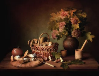 Rustykalna martwa natura z grzybami
