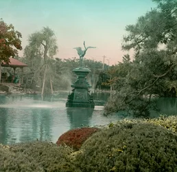 Widok na fontannę Żuraw w parku Hibiya, Tokio, około 1900-1915 r. (zdjęcie)