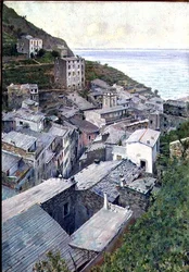 Dachy w Riomaggiore (olej na płótnie)